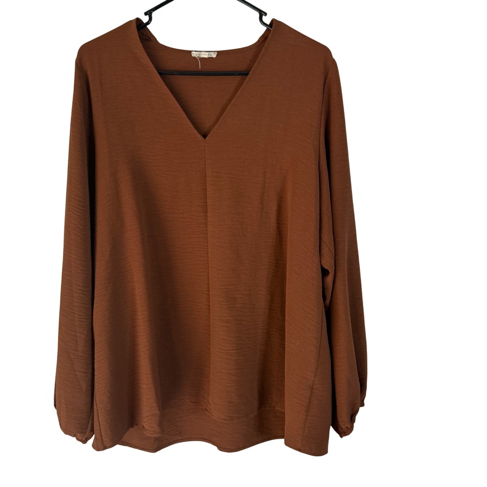 JODIFL Women's Brown V-Neck Long Sleeve Textured Tunic Top Size L Boho